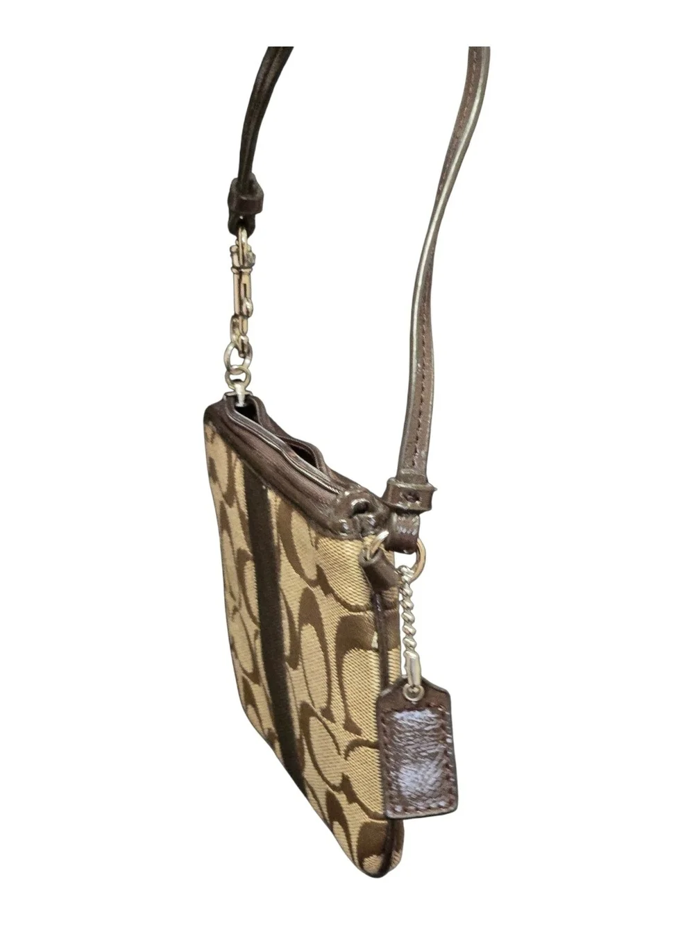 Coach Signature Canvas Small Wristlet in Khaki/Brown - Picture 5 of 7